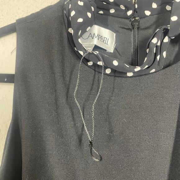 Sara Campbell Large Mock Neck Tie Shift Dress Black Polka Dot Sleeveless - Picture 9 of 9